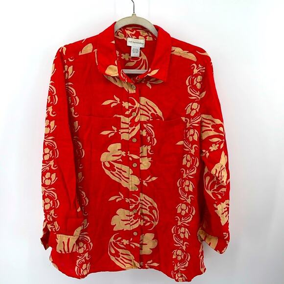 Soft Surroundings 100% linen floral print oversized long sleeve button up shirt - Picture 1 of 6